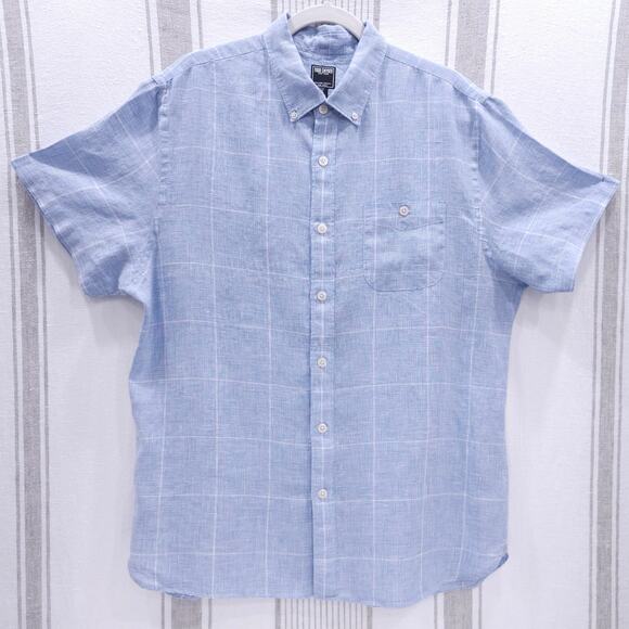 TODD SNYDER Linen Casual Button Down Shirt Light Blue Plaid Lightweight Sz XL - Picture 2 of 13